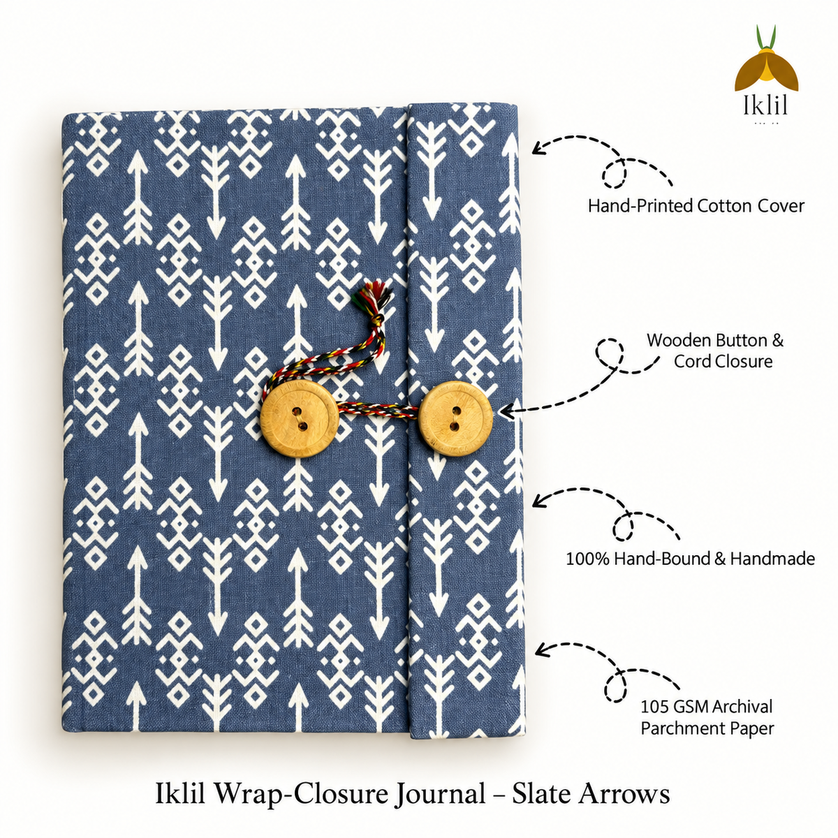 Iklil Wrap-Closure Journal – Slate Arrows